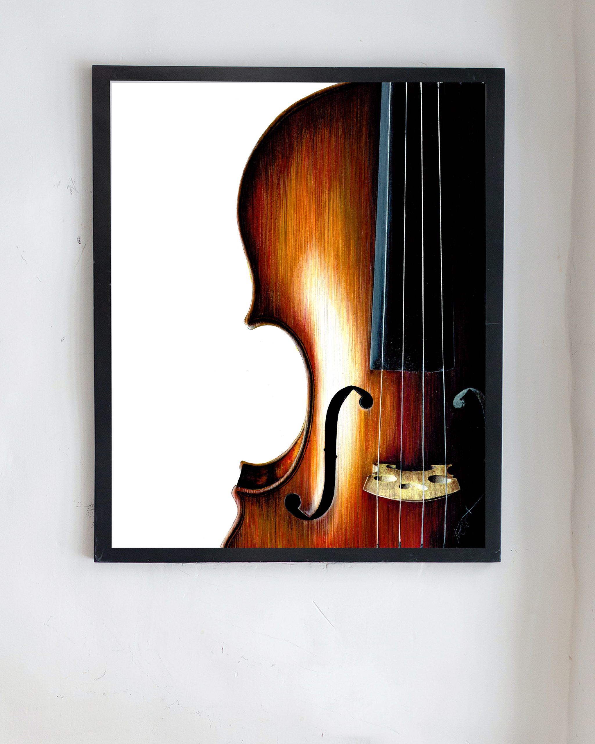 Violin art framed hanging on wall, violin art print, antique violin print