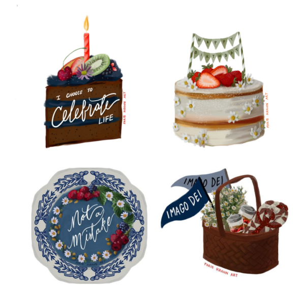 Set of four birthday cakes