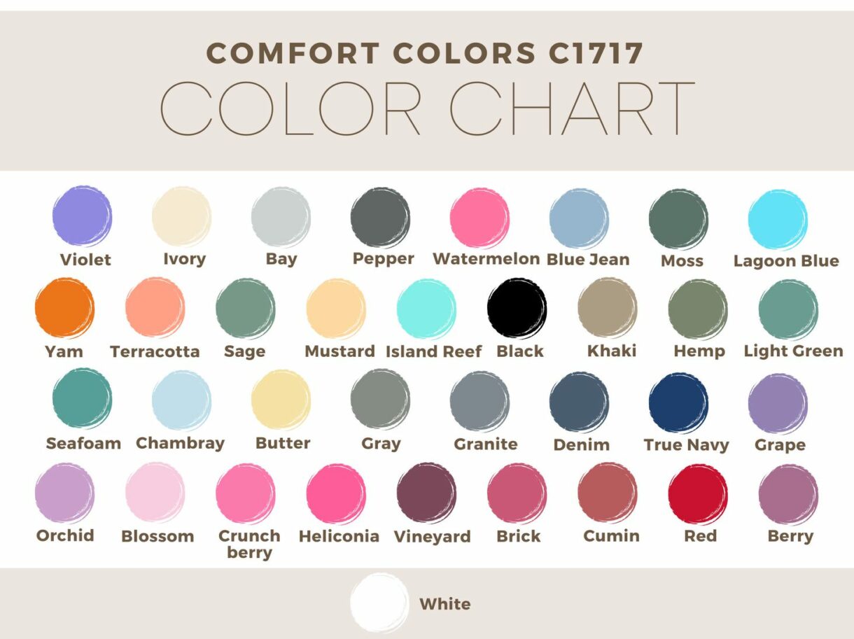 BIG Comfort Colors C1717 Color Chart - Pelavida - Shop For Life