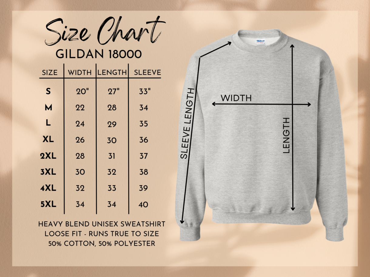 Copy of Gildan 18000 editable color and size charts - Pelavida - Shop For Life