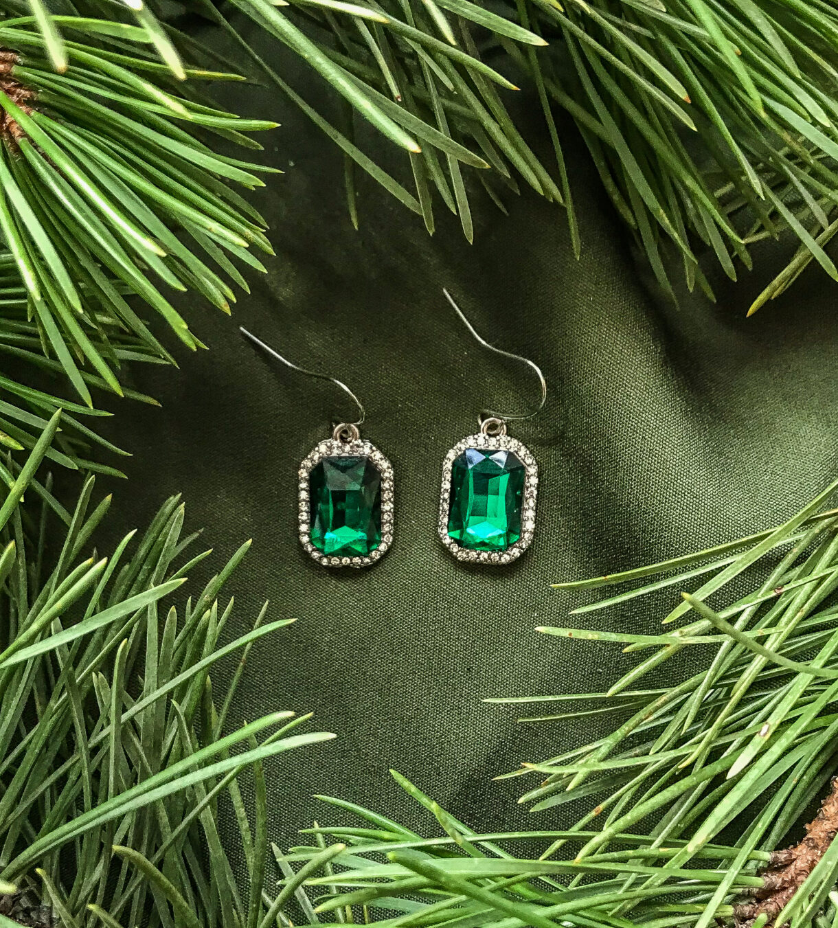 Green christmas rhinestone earrings picture main - Pelavida - Shop For Life