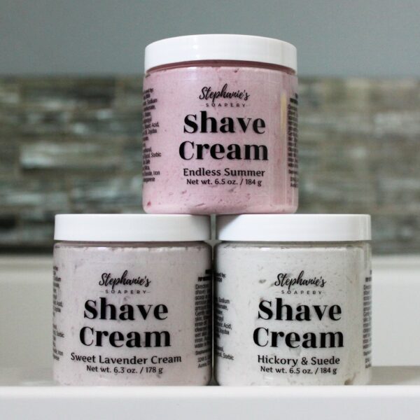Jars of handcrafted shave cream