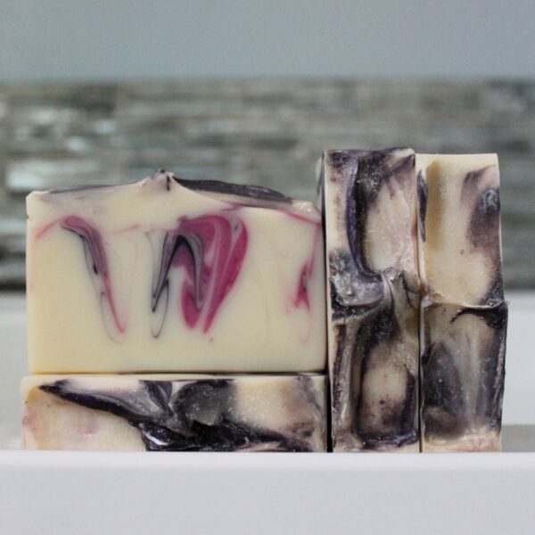 Pink purple and white bar soap in Cherry scent