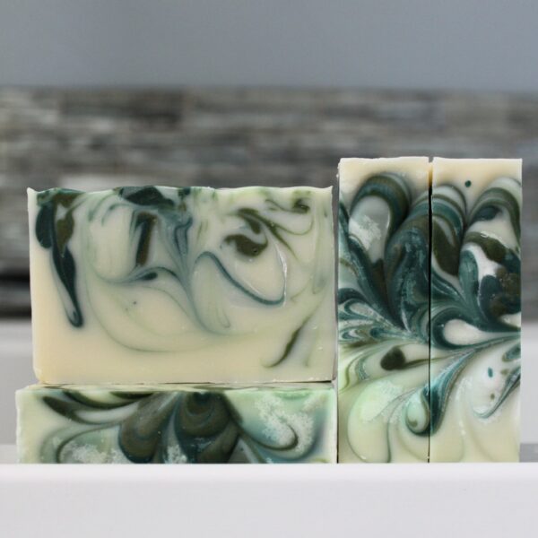 Greens and white bar soap in pear scent