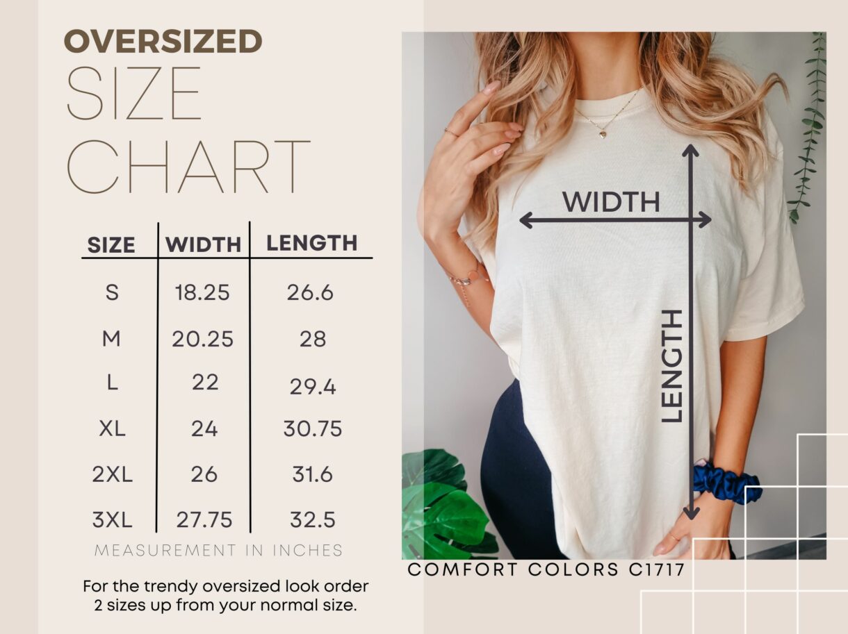 Ivory Comfort Colors C1717 Shirt Size Chart - Pelavida - Shop For Life