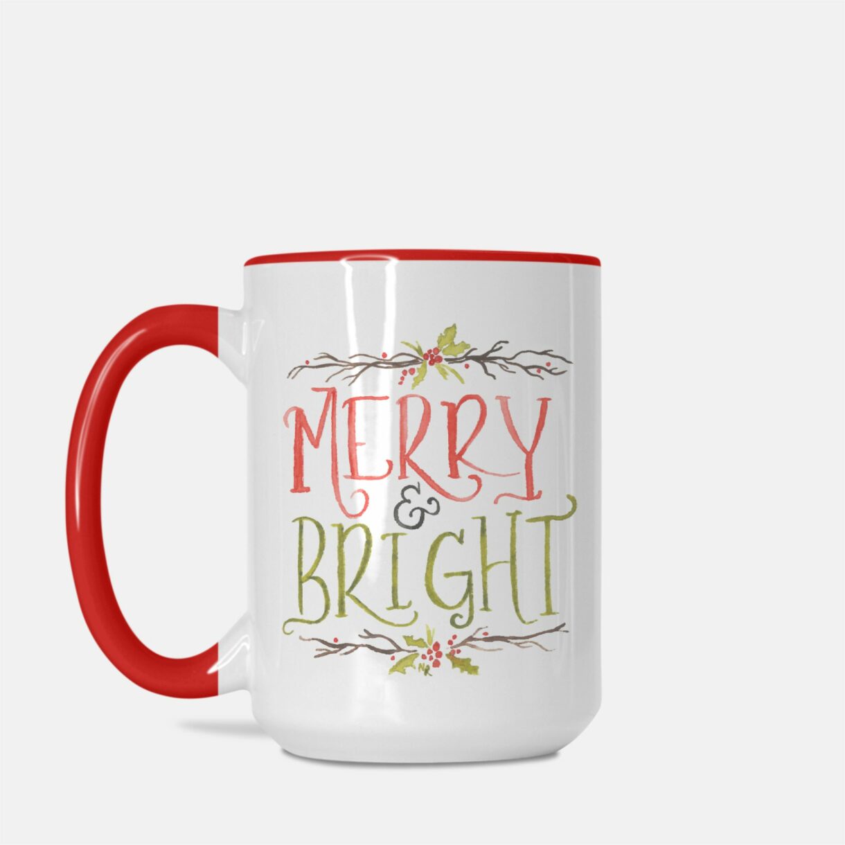Merry and Bright Watercolor Christmas Mug, Gift mug