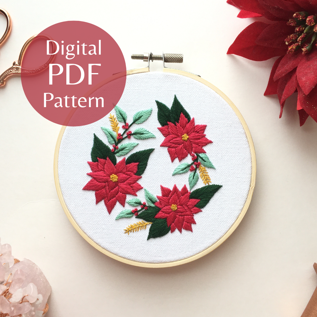 Poinsettia Wreath Embroidery Design by Eight22Crafts