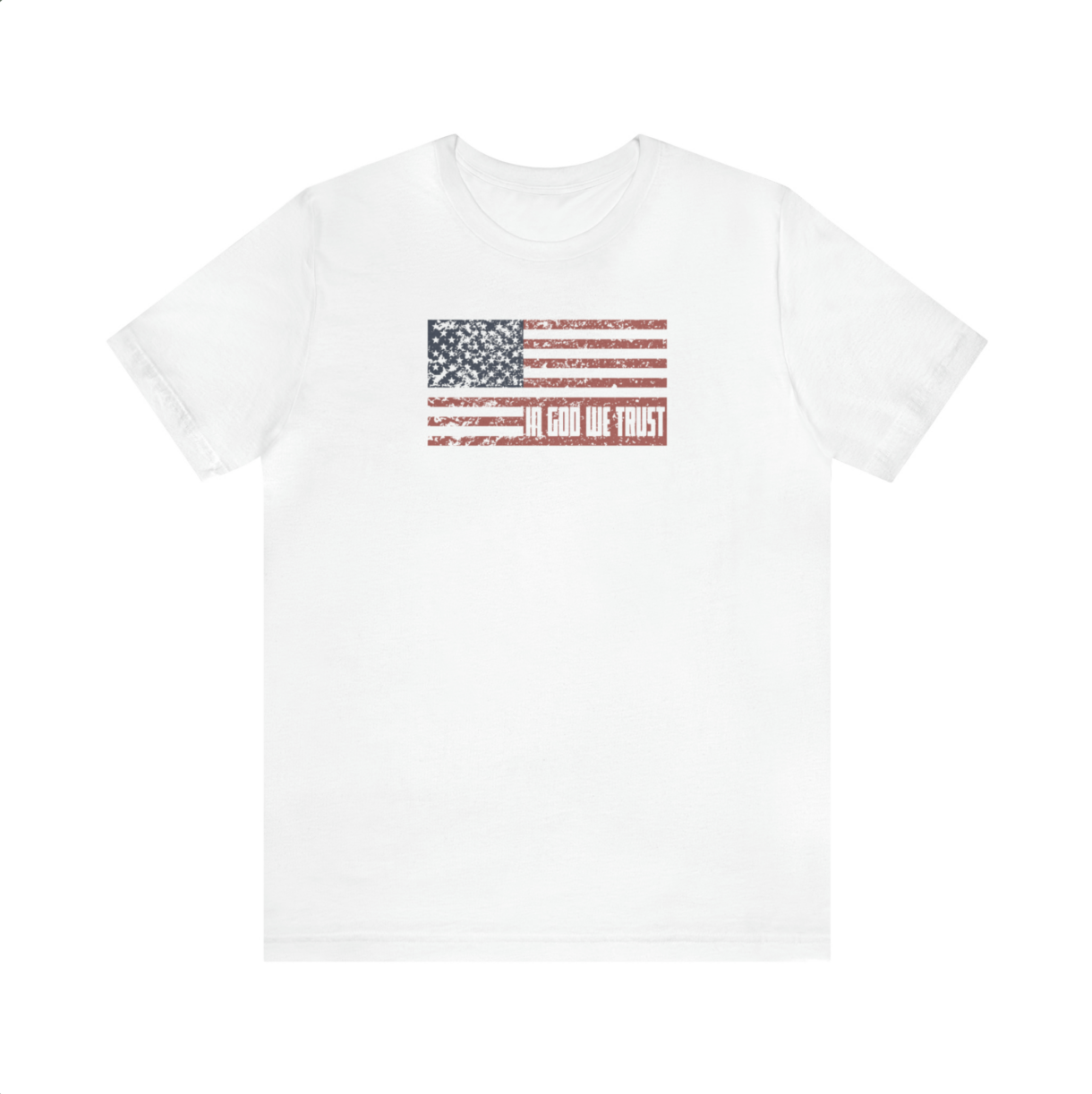 adult white t shirt with flag in god we trust