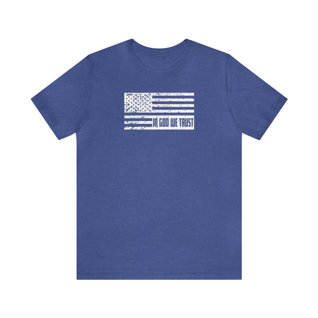 adult blue t shirt with flag in god we trust
