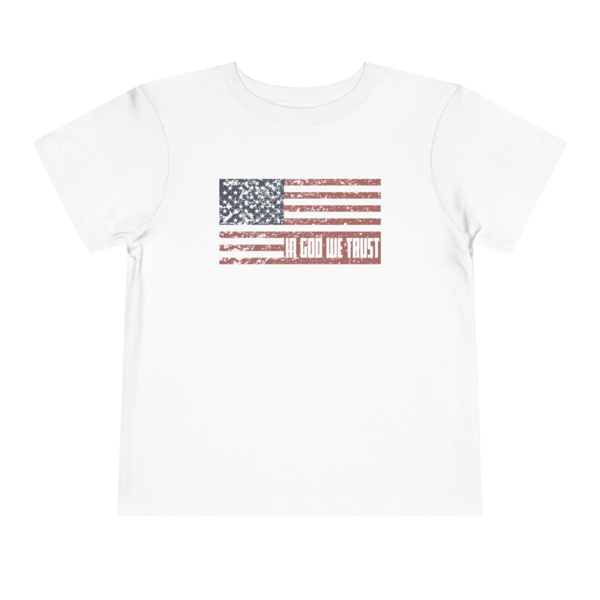 white flag toddler tee with in god we trust in flag