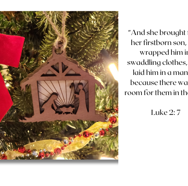 Beautiful wooden Nativity Christmas Ornament makes a perfect addition to your tree. It simply depicts the birth of the Lord Jesus.