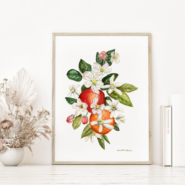 Apple blossom and Orange blossom Watercolor flowers - Botanical Art Watercolor