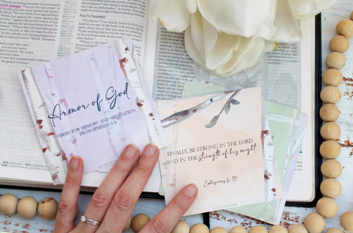 Verse cards set of 9, Ephesians 6 Armor of God pack, Watercolor floral scripture cards