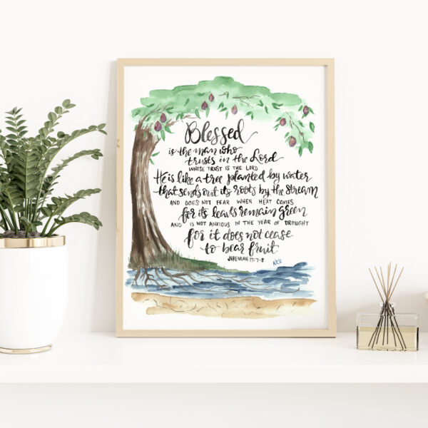 Tree Scripture Verse inspirational watercolor print - Jeremiah 17:7-8
