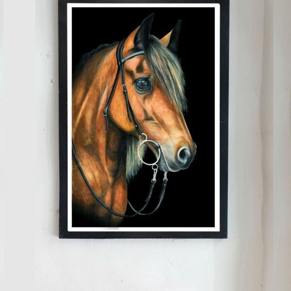 chestnut horse frame, brown horse frame hanging on wall