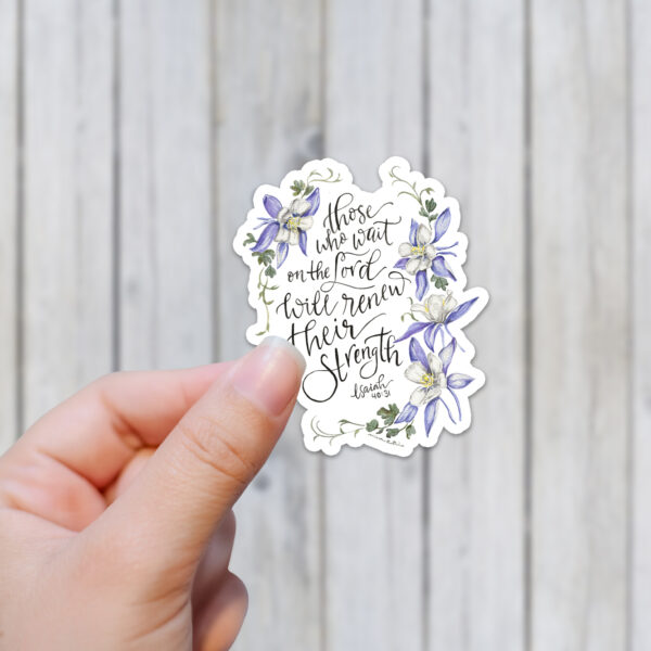 Wait on the Lord floral sticker- Isaiah 40:31 handlettering Bible verse, Christian stickers