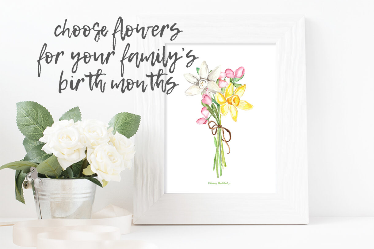 Custom Watercolor floral bouquets - Family birth month flowers