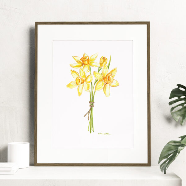 Birth month flowers - March, Watercolor Daffodil flowers