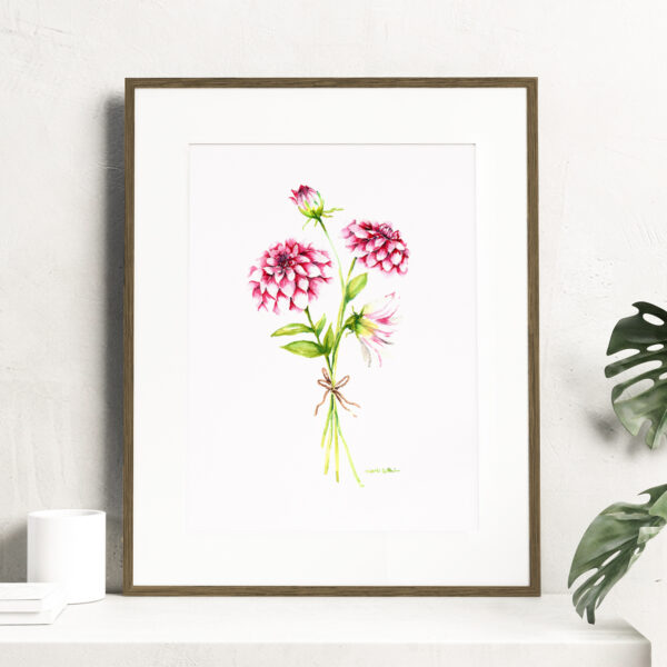 Birth month flowers - August, Watercolor Dahlia flowers