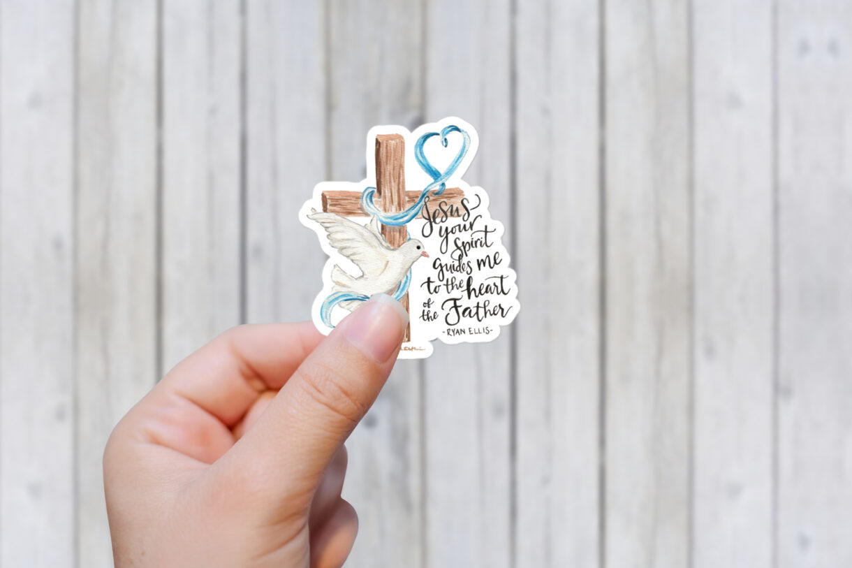 Heart of the Father, dove and cross watercolor vinyl sticker | Watercolor sticker, handlettered quote