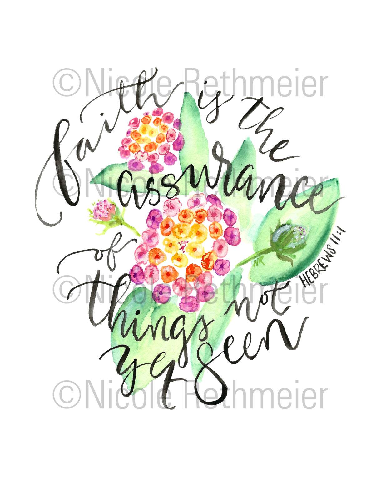 Faith is the Assurance lantana flower Hebrews 11:1 watercolor print