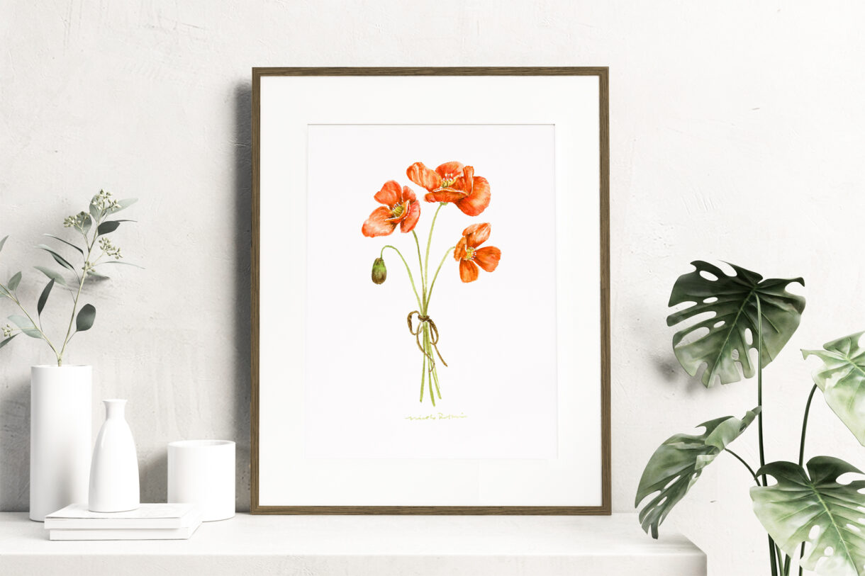 Birth month flowers - August, Watercolor Poppy flowers
