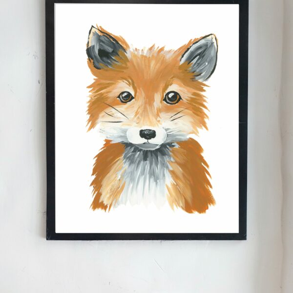 fox art print in frame hanging on wall