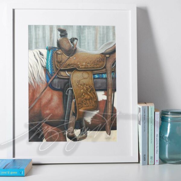 horse and saddle drawing in frame on table - Pelavida - Shop For Life