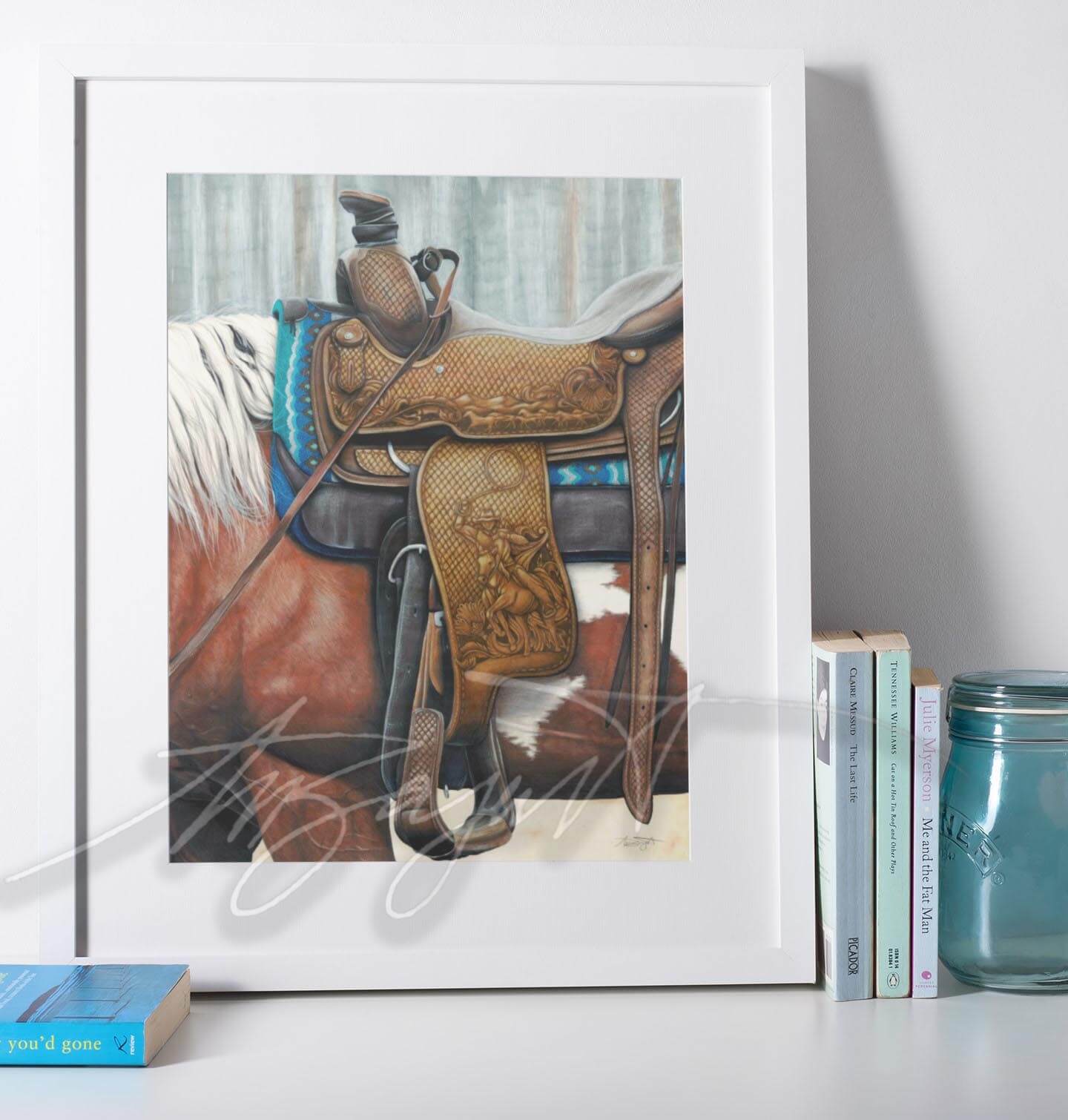 horse and saddle drawing in frame on table - Pelavida - Shop For Life
