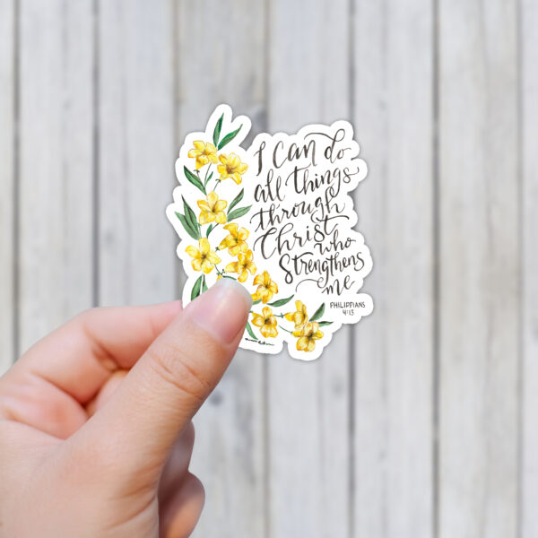 I Can Do All Things Scripture floral watercolor sticker - Philippians 4:13