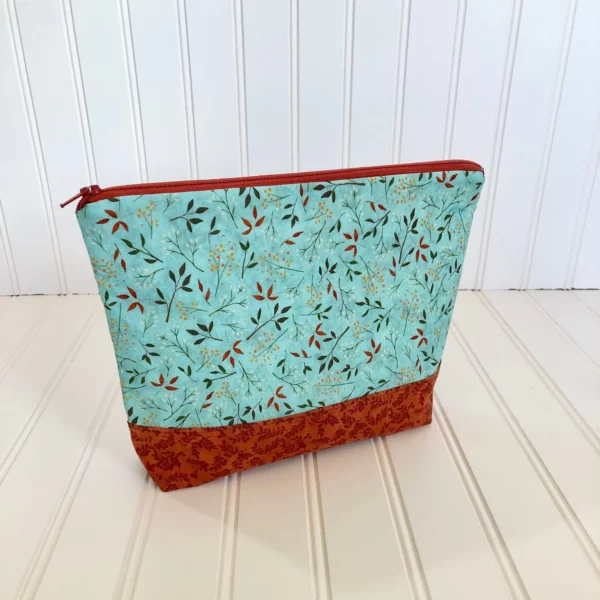 Blue and rust floral pouch