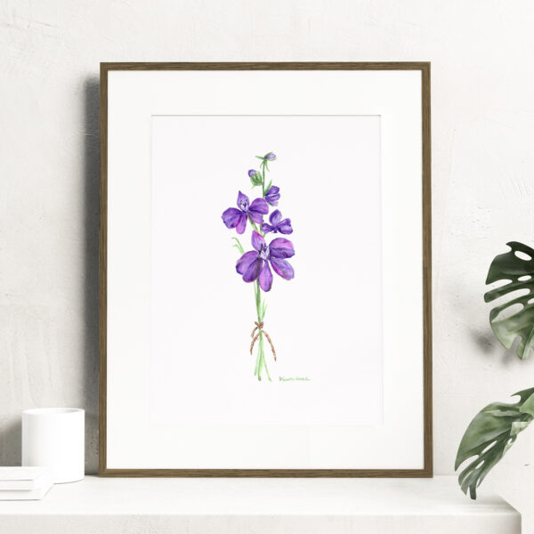Birth month flowers - July, Watercolor Larkspur flowers