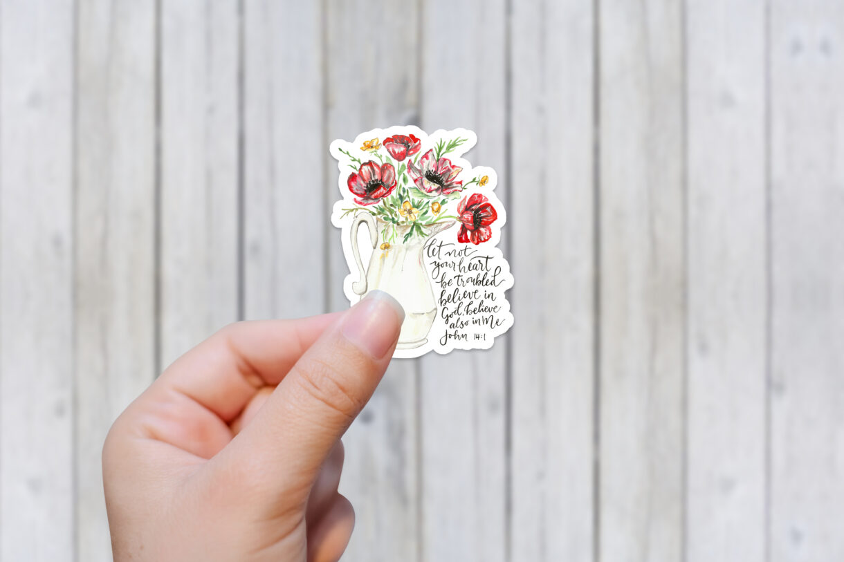 Let Not Your Heart Be Troubled Scripture Verse watercolor sticker - John 14:1