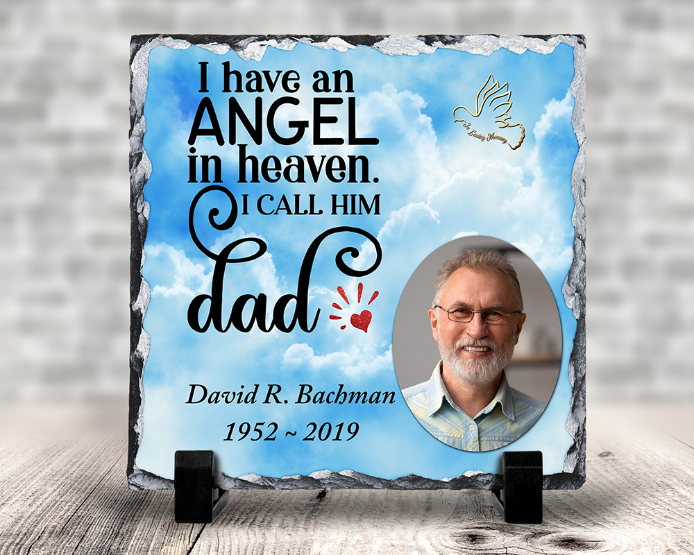 Angel In Heaven Photo Slate Memorial for Father: A Beautiful Tribute to Honor His Memory, 2 Sizes,