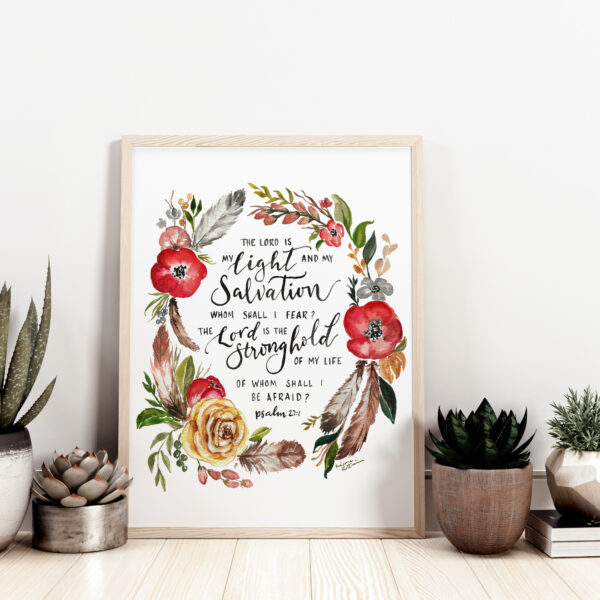 Whom Shall I Fear Scripture watercolor print - Psalm 27:1