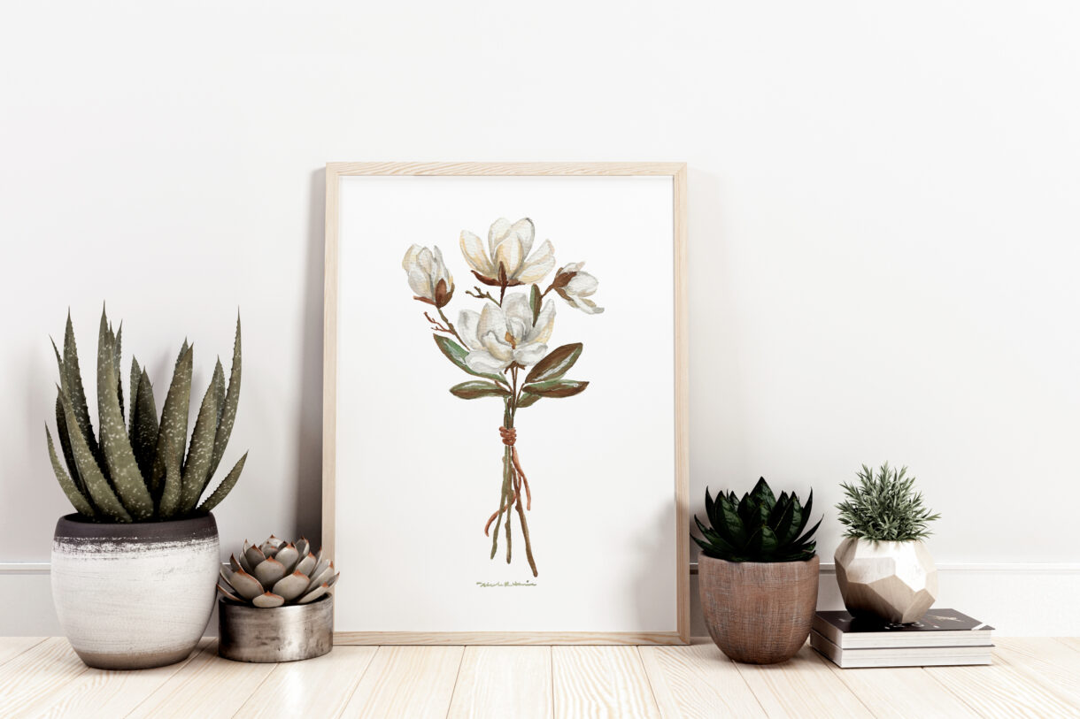 Watercolor magnolia flowers - Botanical Art Watercolor