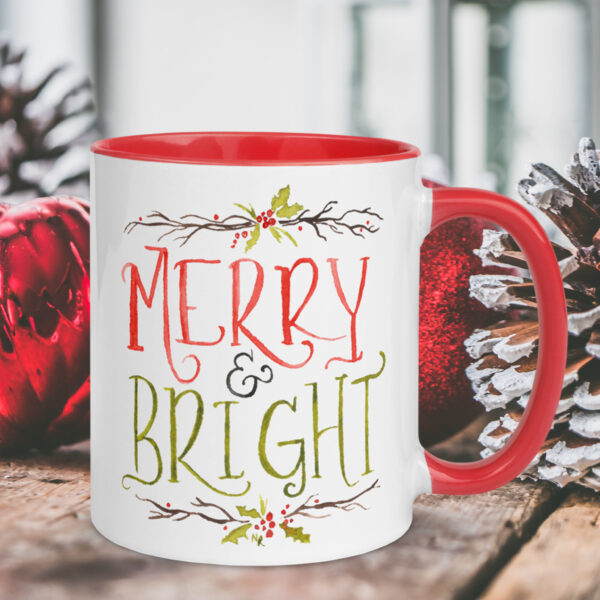 Merry and Bright Watercolor Christmas Mug, Gift mug