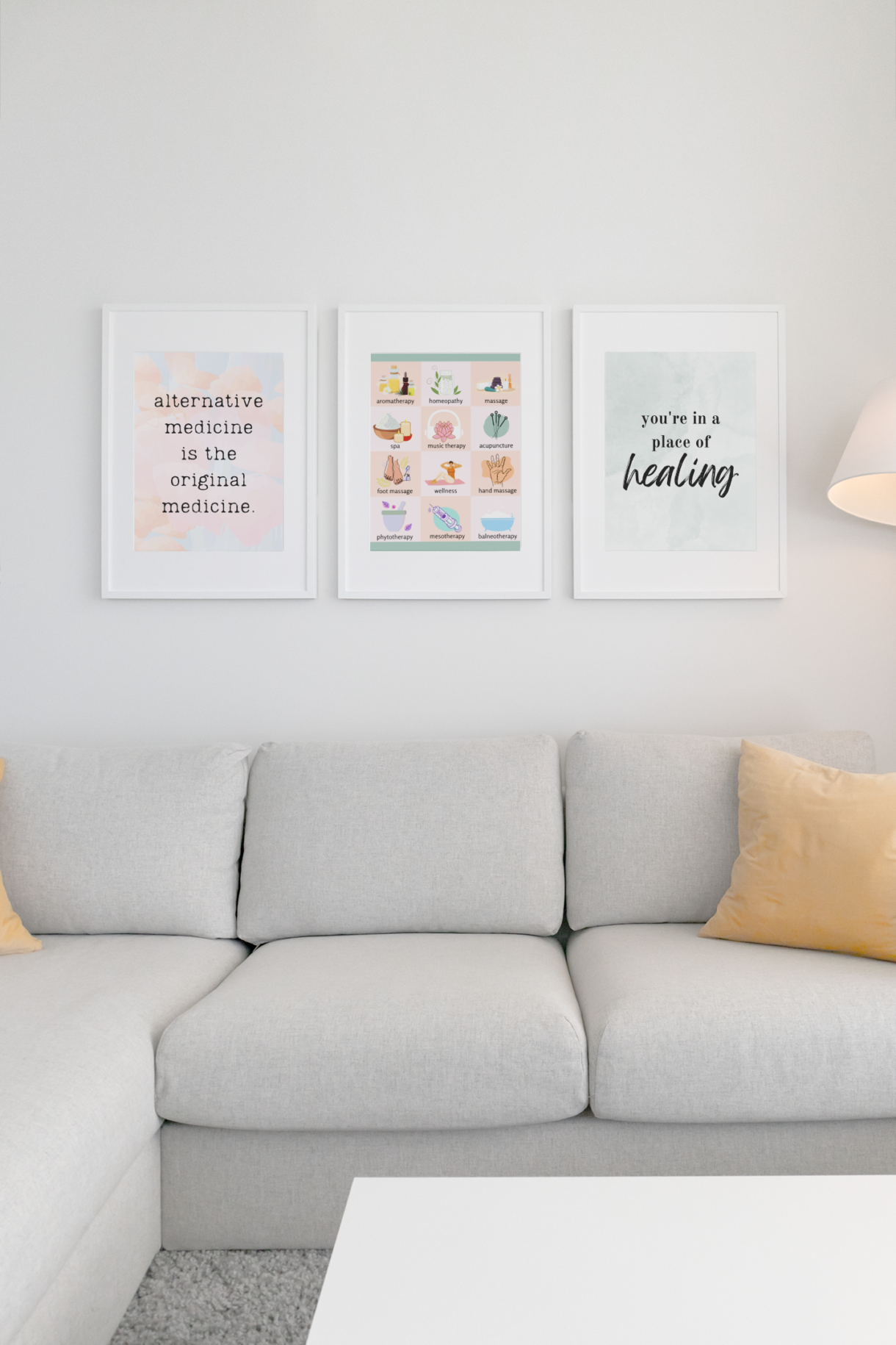 mockup featuring three poster frames hanging over a couch 549 el - Pelavida - Shop For Life