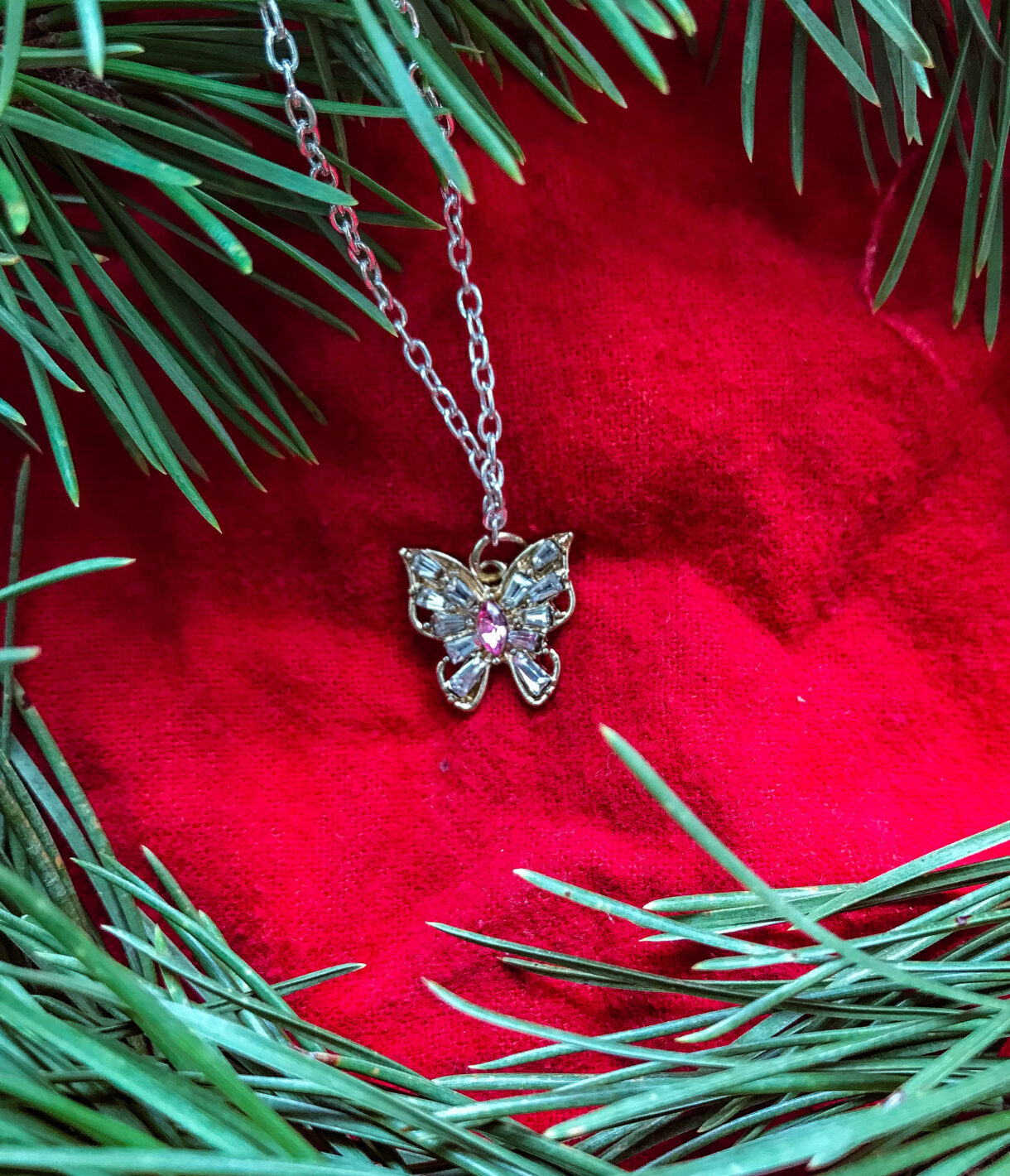 pink rhinestone butterfly gold necklace scaled - Pelavida - Shop For Life