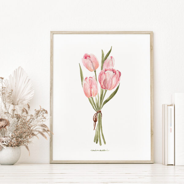 Watercolor pink tulip flowers - Botanical Art Watercolor, easter decor, spring watercolor