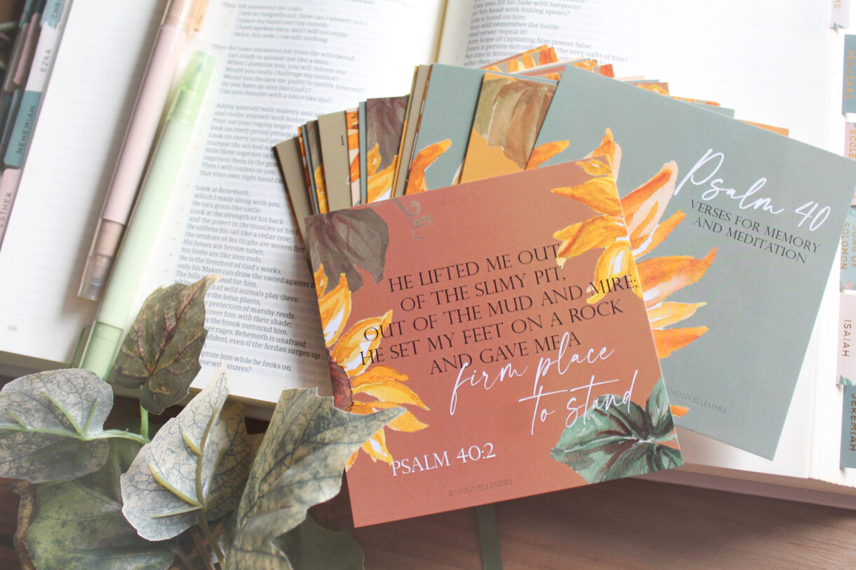 Verse cards set of 17, Trust and Hope pack - Psalm 40, Watercolor floral scripture cards