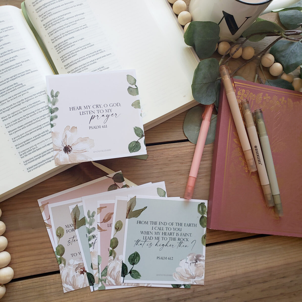 Verse cards set of 8, Psalm 61 Faith and Prayer pack, Watercolor floral scripture cards