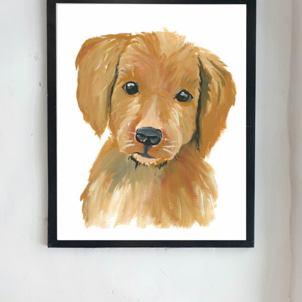 puppy art print hanging in frame