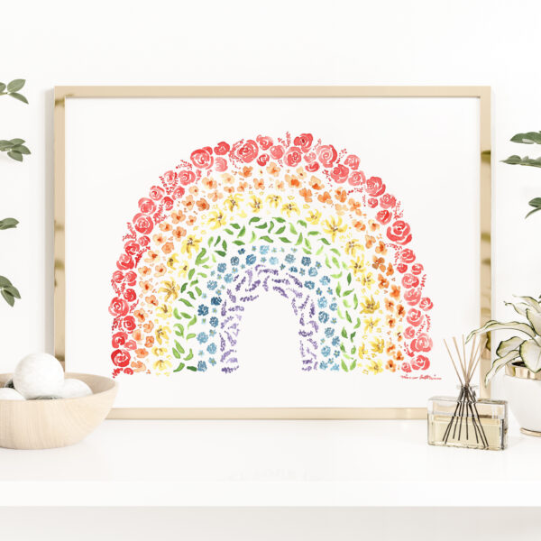 Floral Rainbow Watercolor Print, flower rainbow art, nursery rainbow baby art