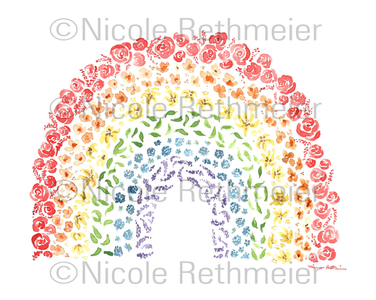 Floral Rainbow Watercolor Print, flower rainbow art, nursery rainbow baby art