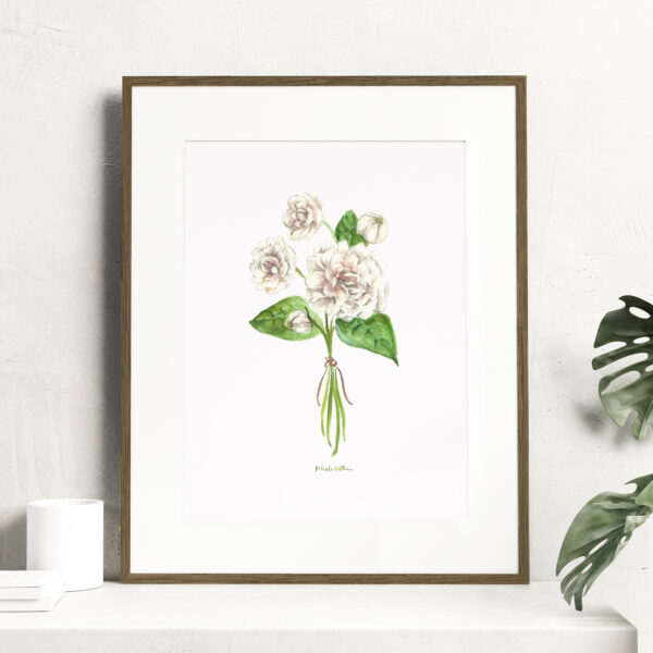 Watercolor sampaguita flowers - Botanical Art Watercolor, Arabian jasmine floral art