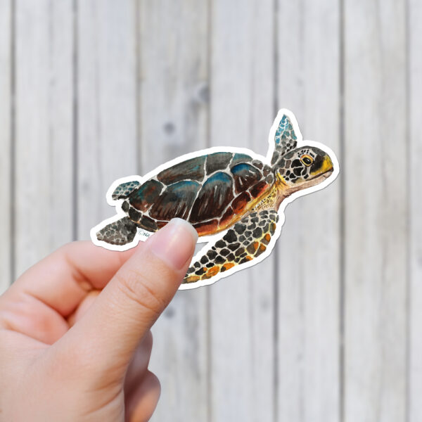 Green Sea Turtle watercolor sticker, handpainted tropical ocean sticker