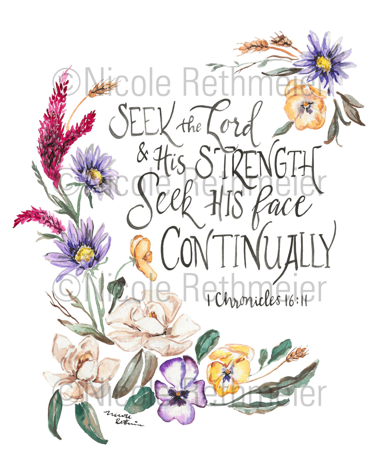 Seek the Lord Scripture Verse watercolor print - 1 Chronicles 16:11