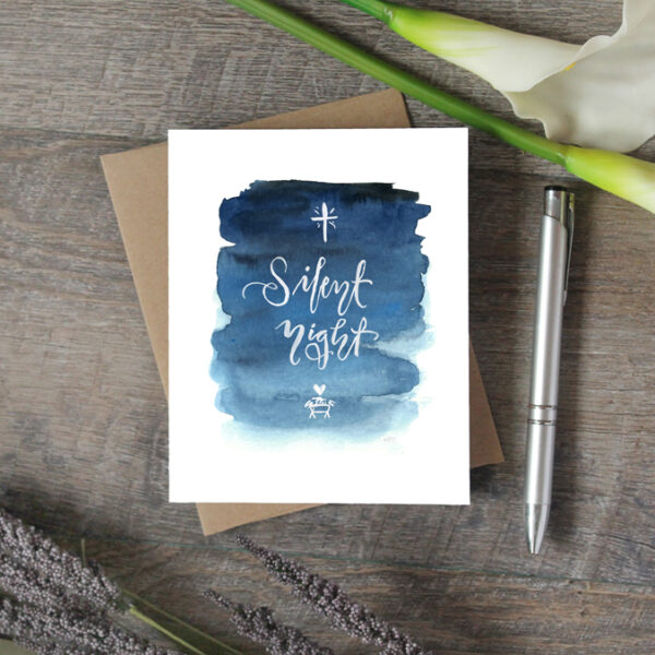 Silent Night watercolor Christmas card