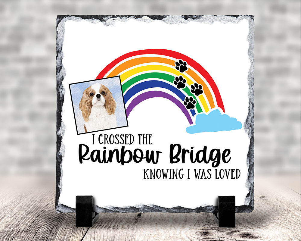 Personalized Pet Memorial Photo Slate - "I Crossed Over The Rainbow Bridge Knowing I Was Loved"